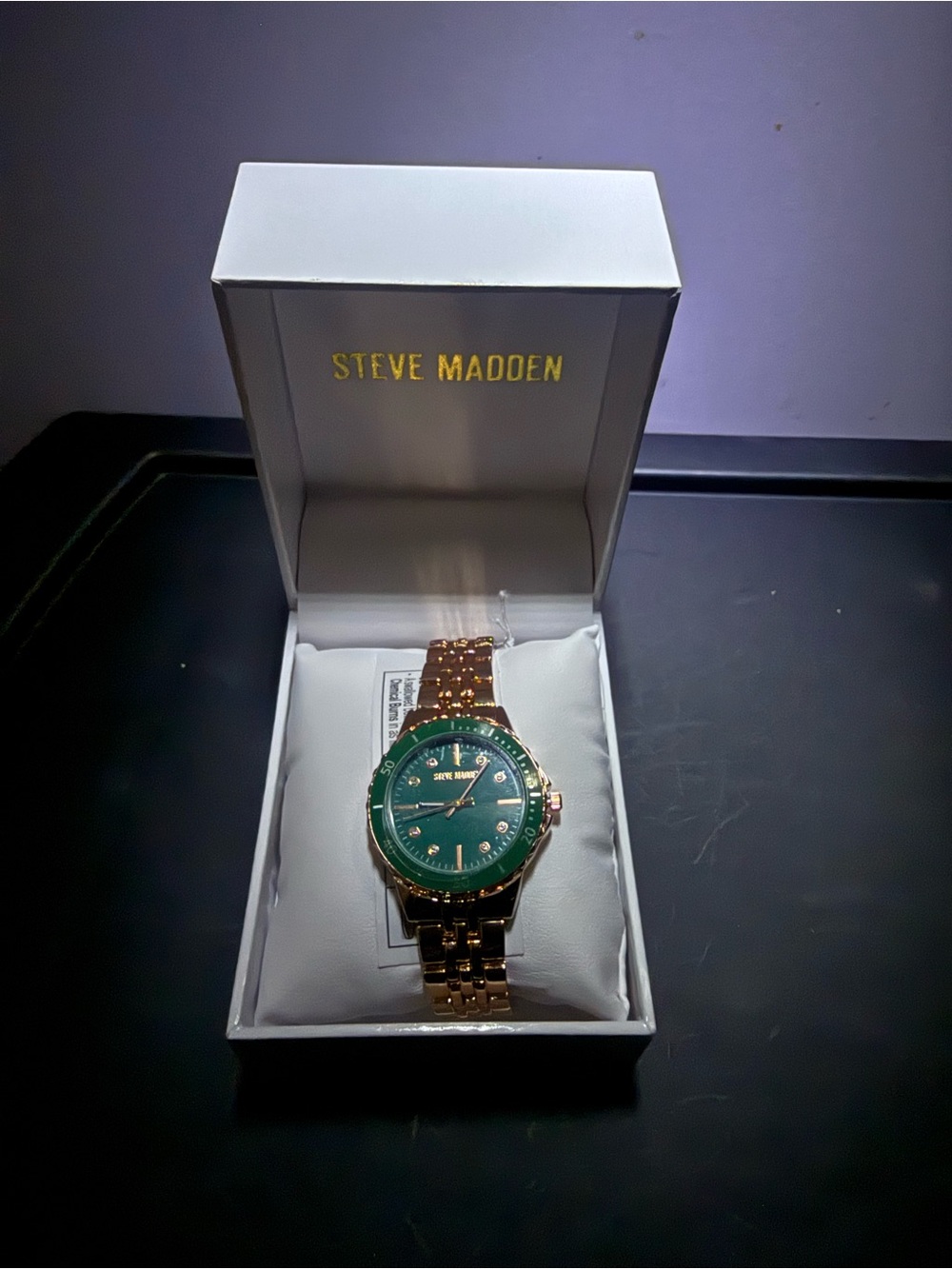 Steve Madden Gold-Tone Men’s Watch with Green Dial